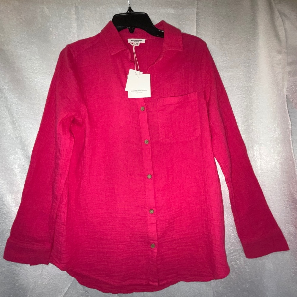 BeachLunchLounge Alessia Hot Pink Button Up Oversized Women’s Small